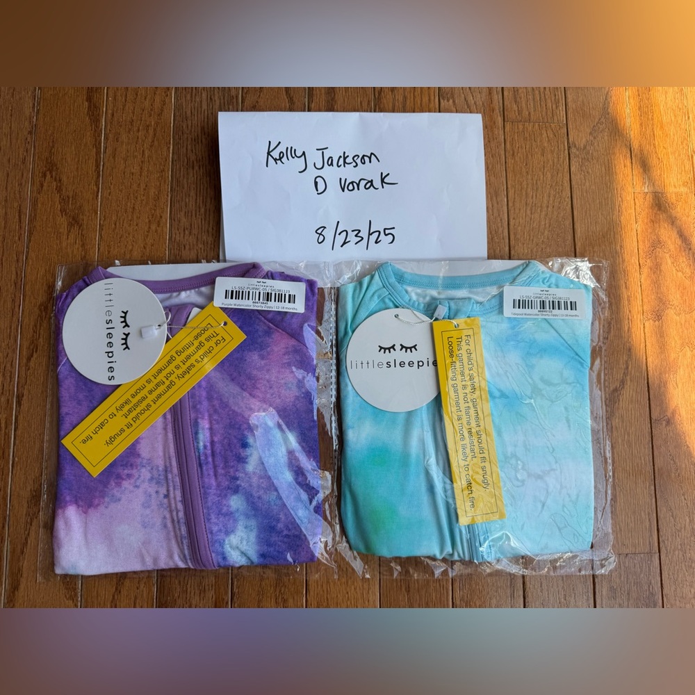 NIB Little Sleepies Purple and Tidepool Watercolor Shorties 12/18 months